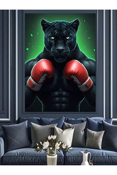 Tablomega Black Panther with Boxing Gloves Decorative Canvas - Mdf Wood Painting