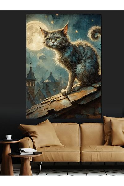 Tablomega Cat on the Roof Decorative Canvas - Mdf Wooden Painting