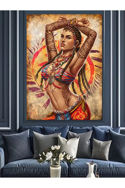 Tablomega Ethnic Warrior Woman Decorative Canvas - Mdf Wooden Painting