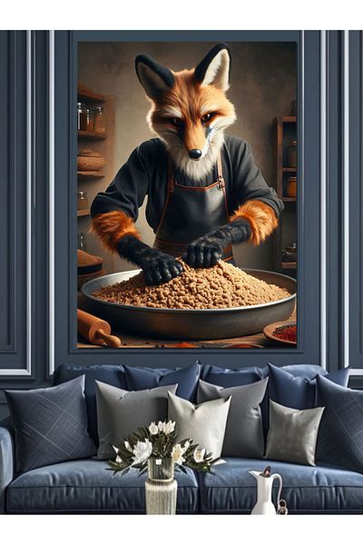 Tablomega Fox Making Raw Meatballs Decorative Canvas - Mdf Wooden Painting