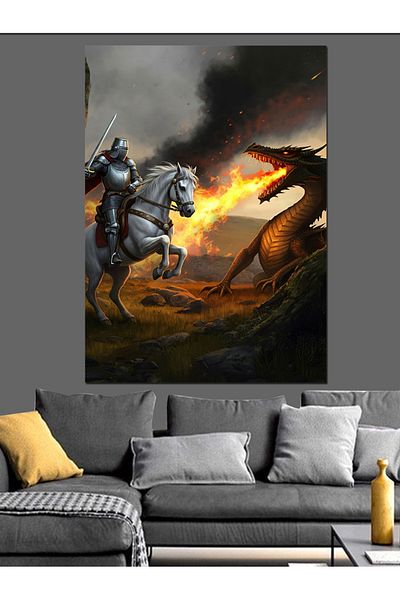 Tablomega Dragon with Battle Decorative Canvas - Mdf Wooden Painting