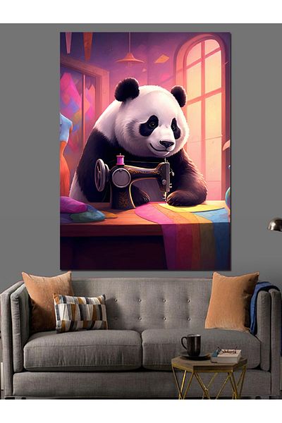 Tablomega Stitch Thorn Panda Decorative Canvas - Mdf Wooden Painting