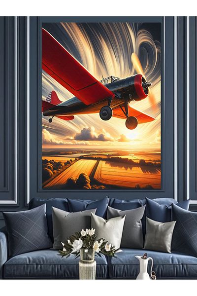 Tablomega Pânză decorativă cu avion roșu - Lemn MDF
