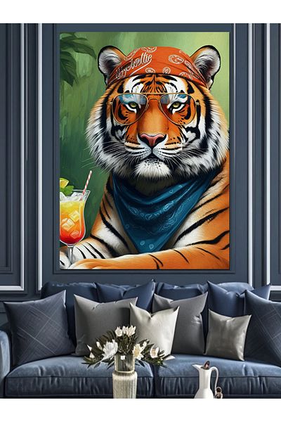Tablomega Lollipop Tiger Decorative Canvas - Mdf Wooden Table