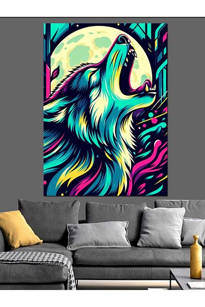 Tablomega Colorful Howling Wolf Decorative Canvas - Mdf Wooden Painting