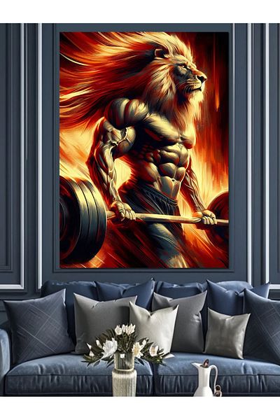Tablomega Flaming Athlete Lion Decorative Canvas - Mdf Wooden Painting