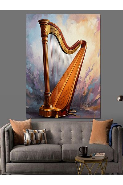 Tablomega Golden Harp Decorative Canvas - Mdf Wooden Painting