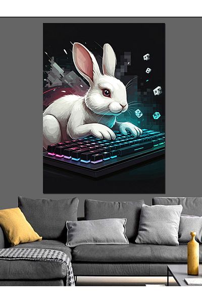 Tablomega Keyboardist Rabbit Decorative Canvas - Mdf Wooden Painting