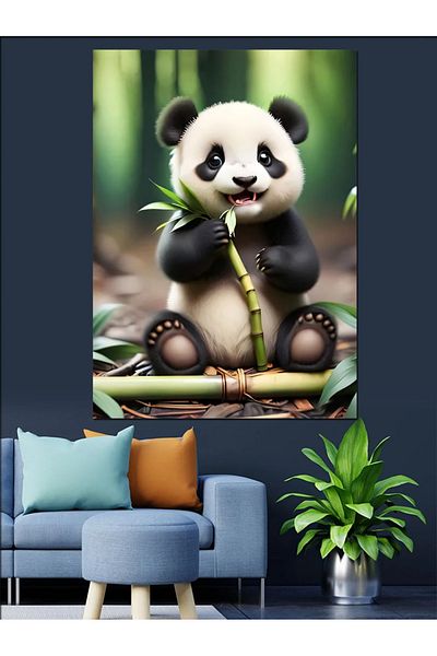 Tablomega Panda care mănâncă bambus Pânză decorativă - Lemn MDF