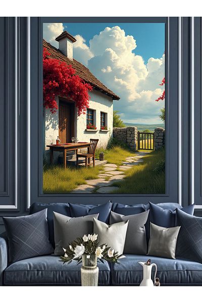 Tablomega Floral Garden House Decorative Canvas - Mdf Wooden Painting