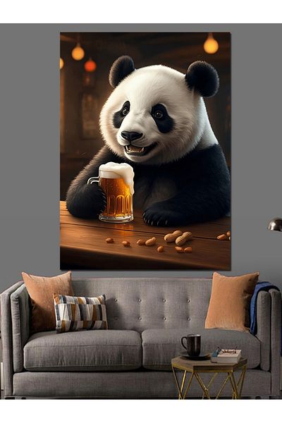 Tablomega Beer Panda Decorative Canvas - Mdf Wooden Table