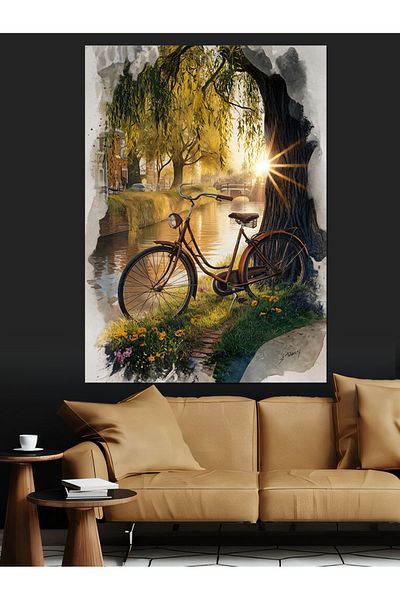 Tablomega Bicycle and Sunset Decorative Canvas - Mdf Wooden Painting