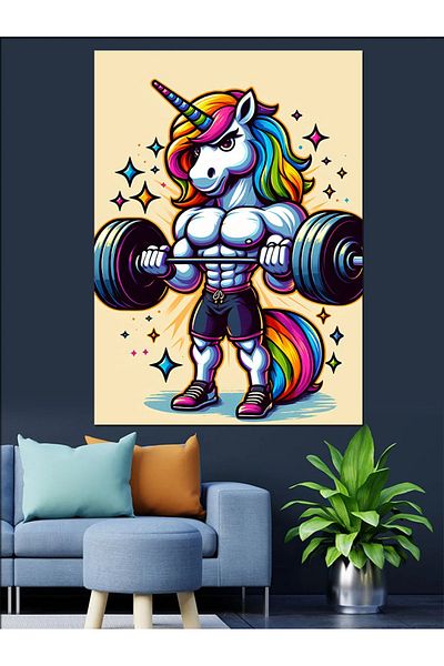 Tablomega Weight Lifting Unicorn Decorative Canvas - Mdf Wooden Table