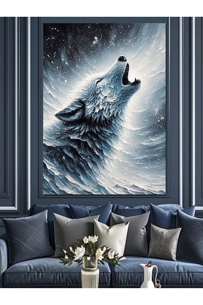 Tablomega Wolf and Snow Decorative Canvas - Mdf Wooden Painting