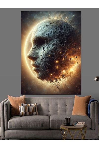 Tablomega Woman Face on the Moon Planet Decorative Canvas - Mdf Wooden Painting