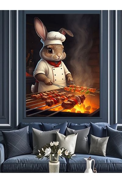 Tablomega Barbecue and Rabbit Decorative Canvas - Mdf Wooden Painting