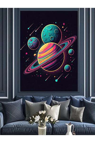 Tablomega Planets and Stars Decorative Canvas - Mdf Wooden Painting