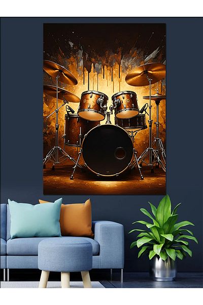 Tablomega Flaming Drum Set Decorative Canvas - Mdf Wooden Table