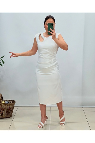 KULİS MİRA TAŞ İŞLEMELİ DOUBLE ELBİSE - SÖZ NİKAH NİŞAN DÜGÜN İÇİN BEYAZ UZUN ELBİSE