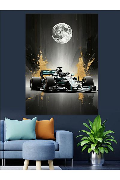 Tablomega Race Car in Moonlight Decorative Canvas - Mdf Wooden Painting
