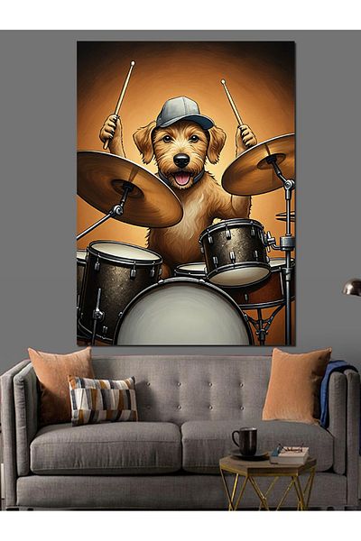 Tablomega Drum Playing Dog Decorative Canvas - Mdf Wooden Painting