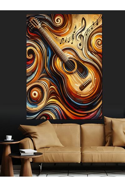 Tablomega Abstract Guitar Design Decorative Canvas - Mdf Wooden Painting