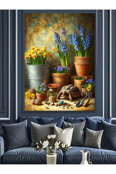 Tablomega Flower Pot Decorative Canvas - Mdf Wooden Table