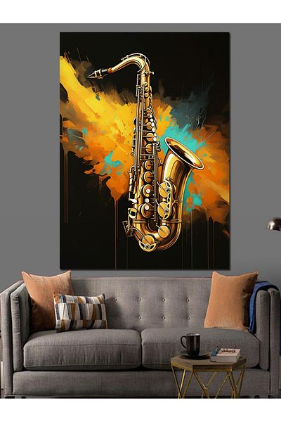 Tablomega Yellow Saxophone Decorative Canvas - Mdf Wooden Painting