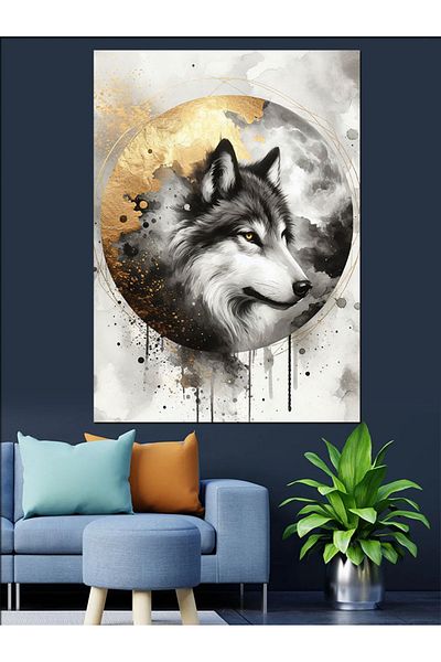 Tablomega Wolf Portrait Decorative Canvas - Mdf Wooden Painting