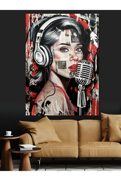 Tablomega Portret de femeie cu microfon Canvas decorativ - MDF Lemn