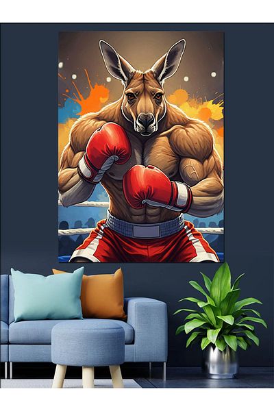 Tablomega Boxer Kangaroo Decorative Canvas - Mdf Wooden Painting