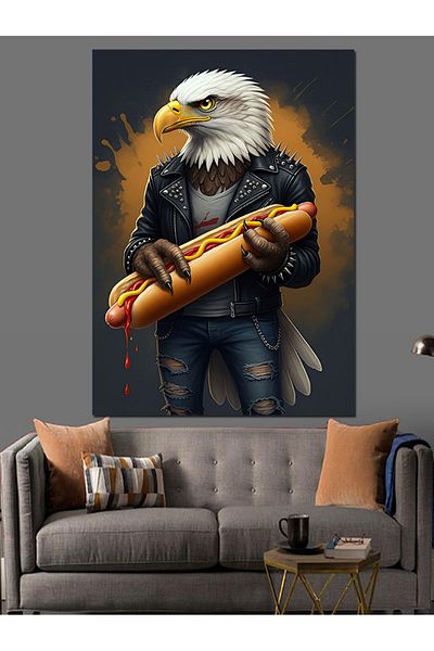 Tablomega Eagle Holding a Hot Dog Decorative Canvas - Mdf Wooden Painting