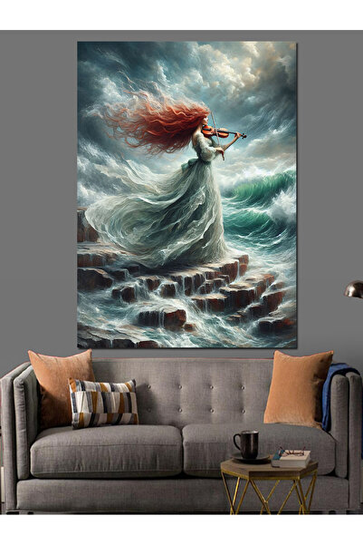 karizmart Pânză decorativă pentru femeie cu păr roșu în mare - Lemn MDF