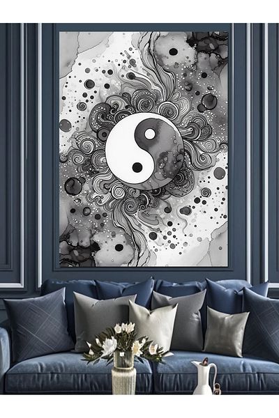 Tablomega Yin Yang Pattern Decorative Canvas - Mdf Wooden Painting