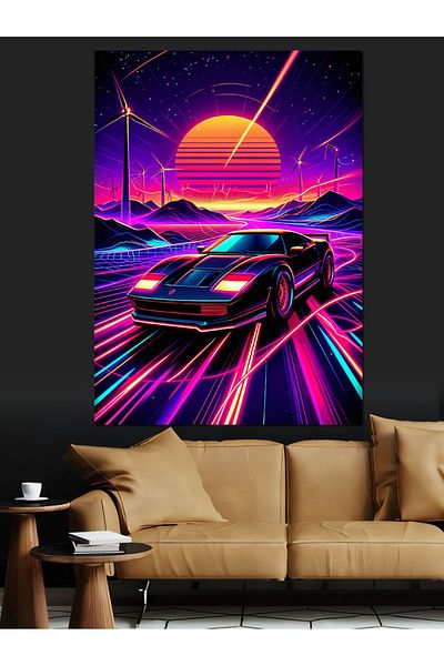 Tablomega Pânză decorativă Neon Sports Car - Lemn MDF