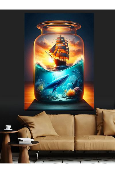 Tablomega Ship in a Bottle Decorative Canvas - Mdf Wooden Painting