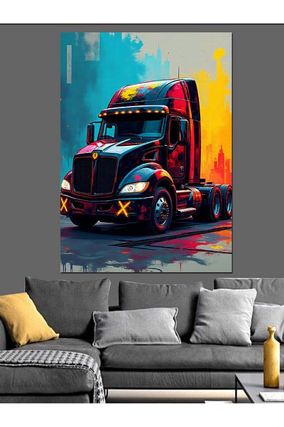 Tablomega Colorful Truck Drawing Decorative Canvas - Mdf Wooden Painting