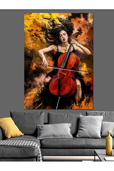 Tablomega Cello Woman Decorative Canvas - Mdf Wooden Table
