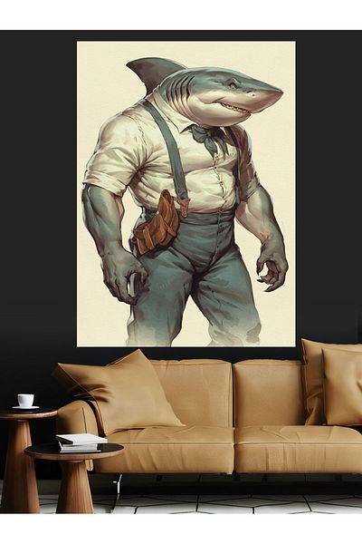 Tablomega Shark in Shirt Decorative Canvas - Mdf Wooden Painting