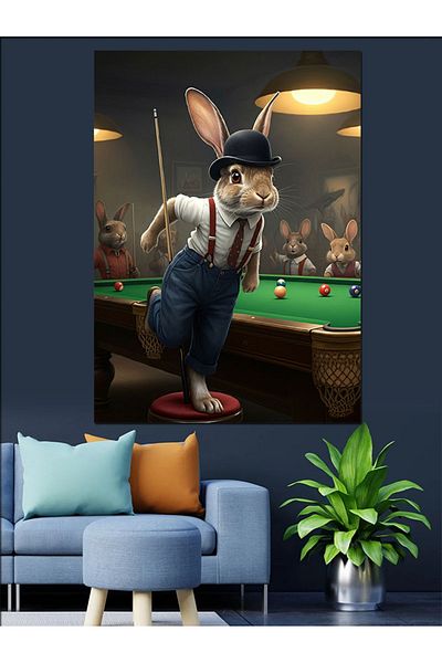 Tablomega Billardocu Rabbit Decorative Canvas - Mdf Wooden Painting