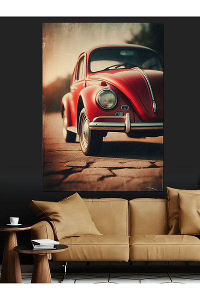 Tablomega Classic Red Vosvos Decorative Canvas - Mdf Wooden Table