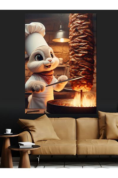 Tablomega Rotating Rabbit Decorative Canvas - Mdf Wooden Table