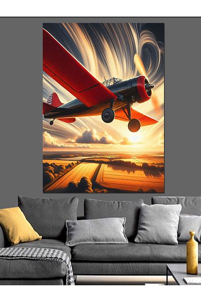 Tablomega Pânză decorativă cu avion roșu - Lemn MDF