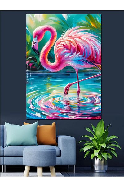 Tablomega Colorful Flamingo Pond Decorative Canvas - Mdf Wooden Table