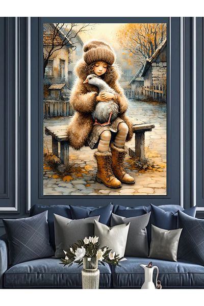 Tablomega Children's Decorative Canvas with Teddy Bear - Mdf Wooden Table