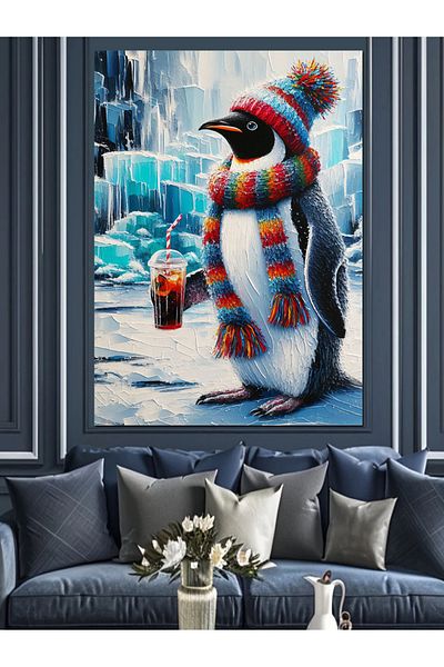 Tablomega Scarfed Penguin Decorative Canvas - Mdf Wooden Painting