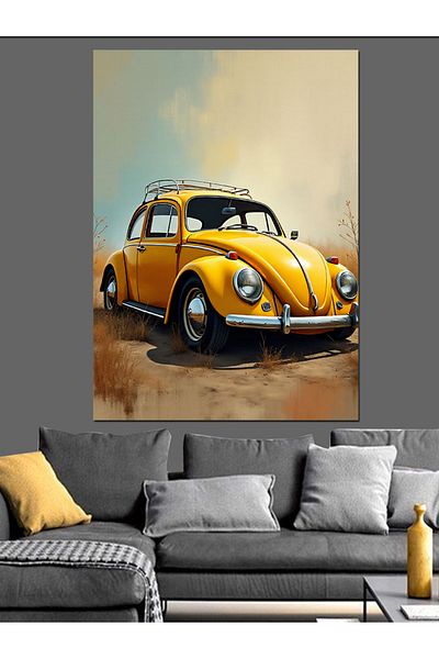 Tablomega Yellow Vosvos Car Decorative Canvas - Mdf Wooden Painting