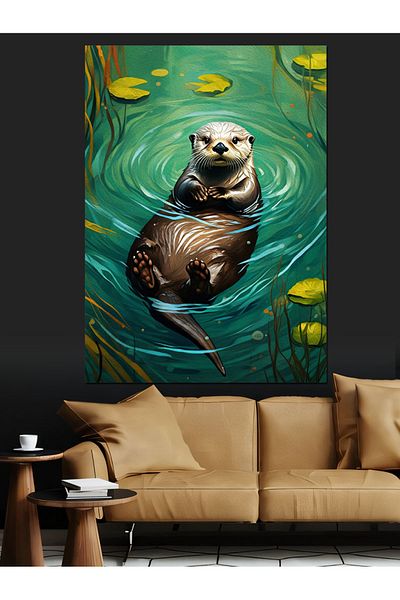 Tablomega Otter in the Lake Decorative Canvas - Mdf Wooden Painting