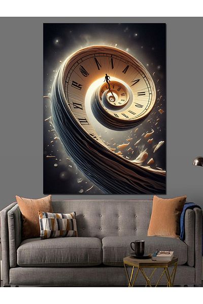 Tablomega Clock and Staircase Decorative Canvas - Mdf Wooden Table