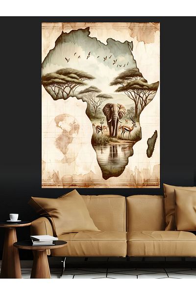 Tablomega Africa Map Decorative Canvas - Mdf Wooden Painting